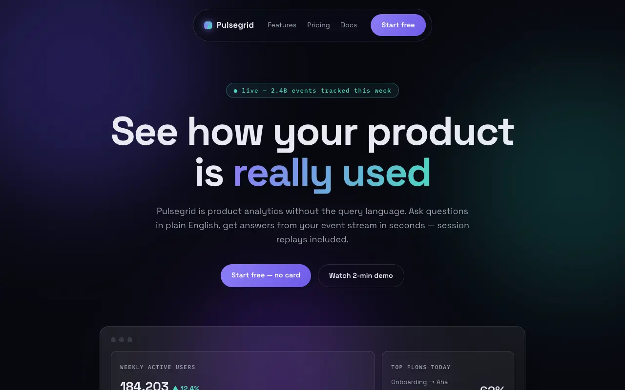 Pulsegrid Landing Page design preview