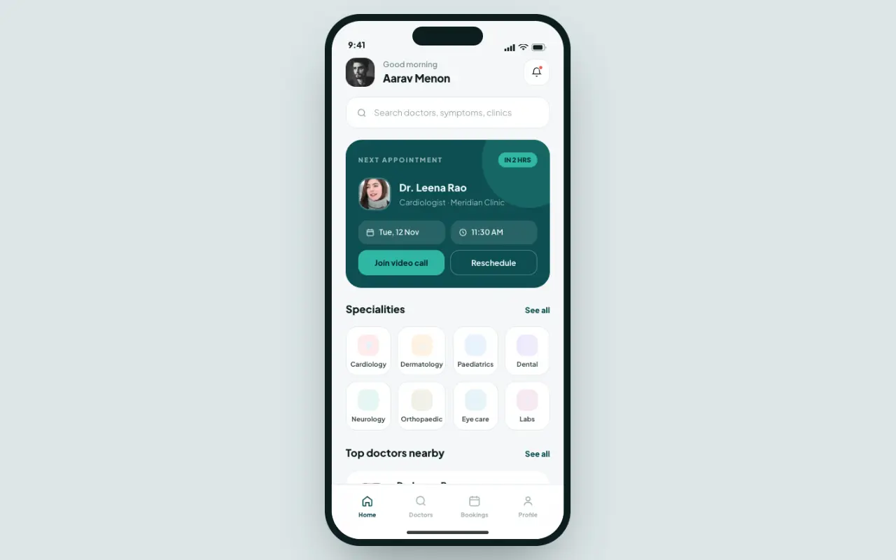 Cura Clinic Appointments design preview